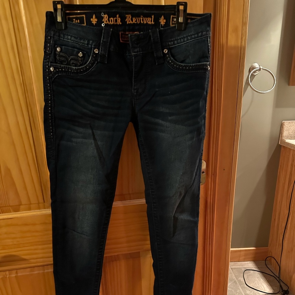 Women’s Rock Revival Dark Blue/Black Skinny Jean